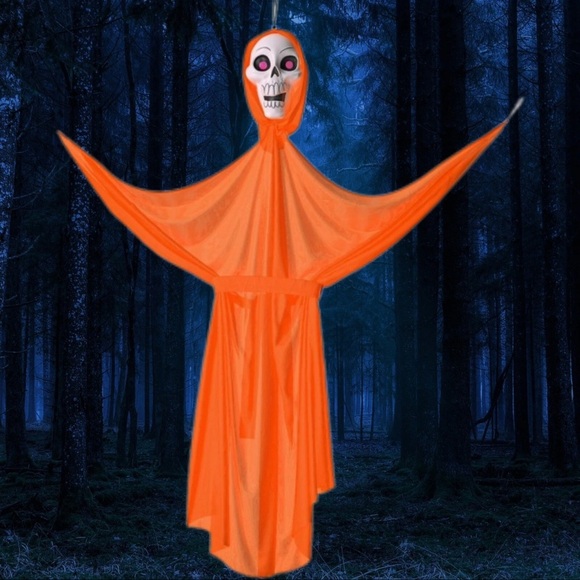 Spooky Orange Skeleton decoration. A pair of 2 - Picture 3 of 9